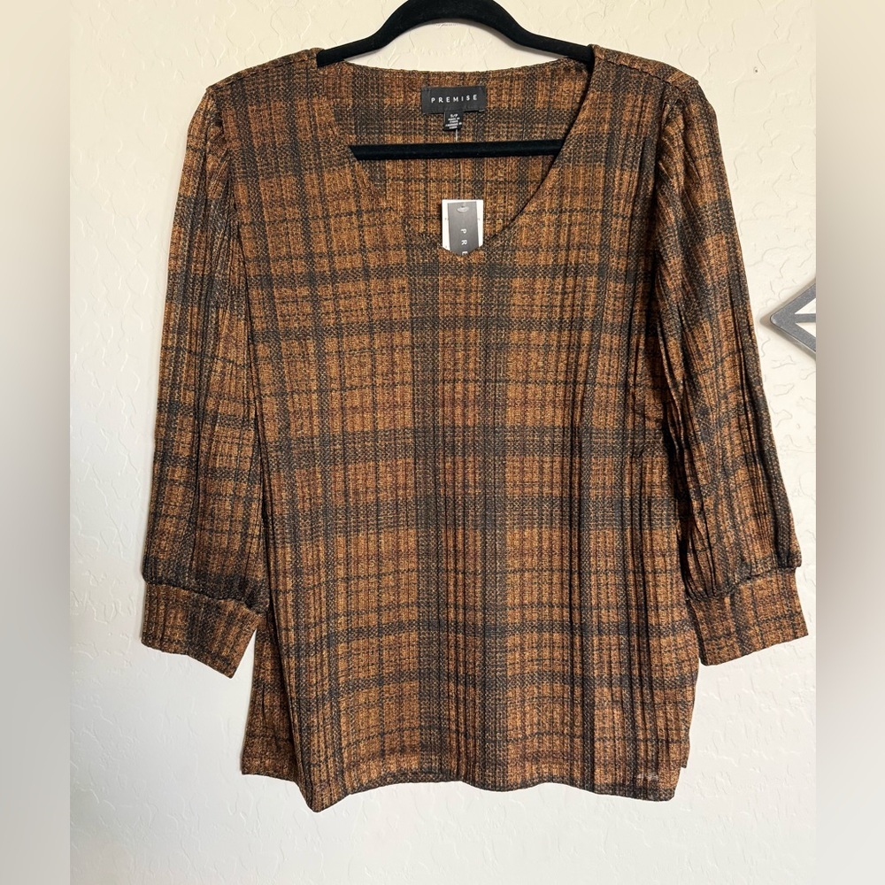 PREMISE STUDIO  Brown Plaid Women's Top - NEW - Small